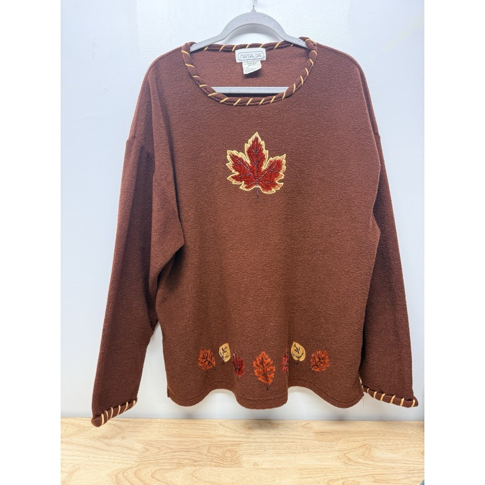Vintage Mandel Bay Pullover Crewneck Fall Leaves Women's Plus Size XXL #32